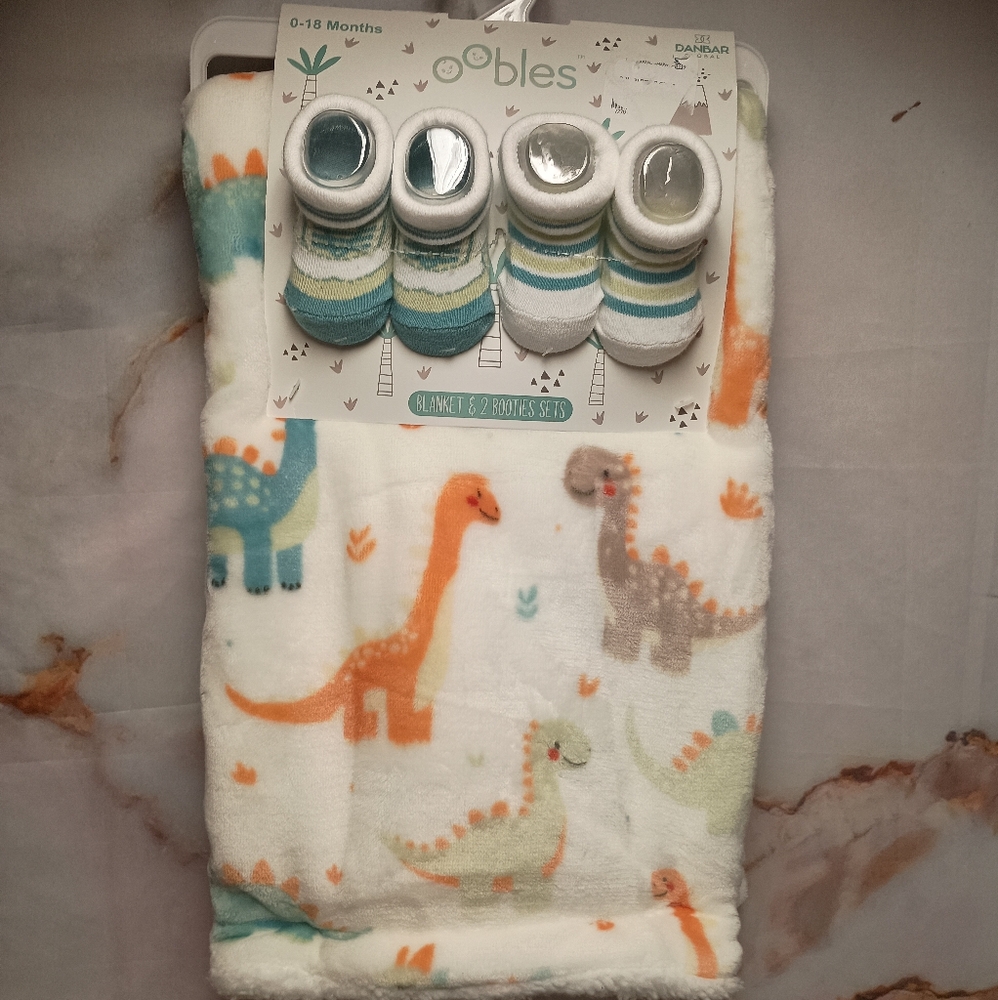 Oobles NWT Dinosaurs Blanket & Bootie Set 0-18 Months Baby‎ Unisex